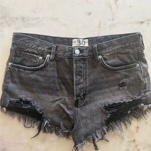 Free People We The Free Distressed Black Denim Cutoff Shorts Size 30